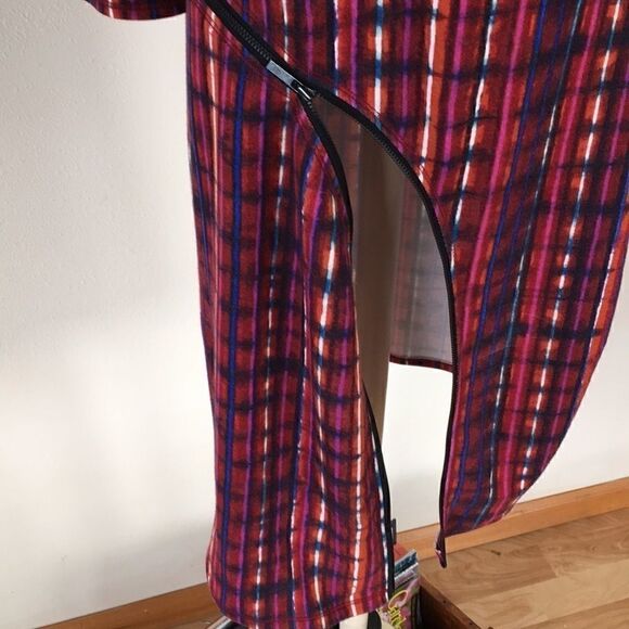 Rachael for Rachael Roy Dress Vintage Y2K diagonal ZIPPERS Red black tie dye  L - Picture 2 of 8